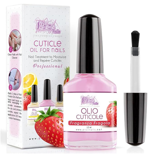 Pics Nails Professional Cuticle Oil - Strawberry Cuticle Softener for Nails & Cuticle Care - Nail Oil Cuticle Repair Treatment with Sunflower Seed Oil 12ML Cuticle Oil Bottle with Brush Applicator