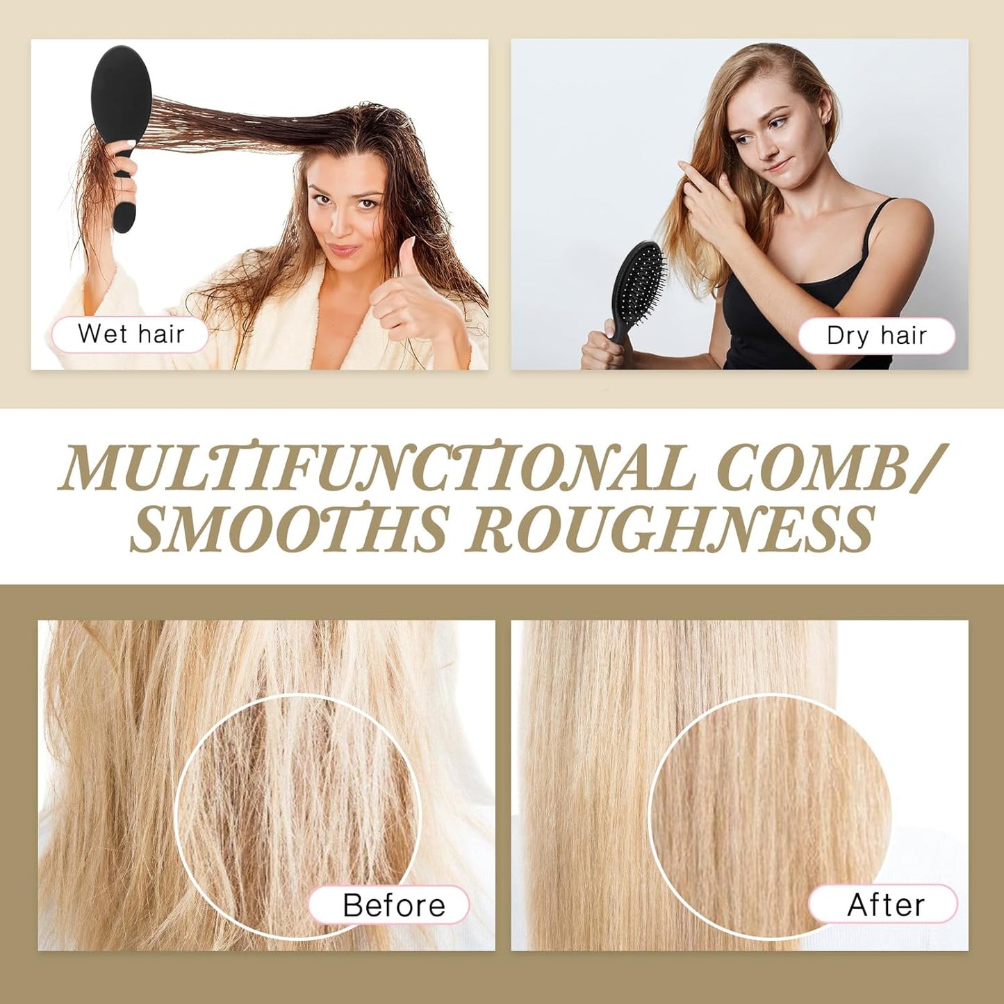 Nuenen 6 Pcs Wet Detangler Hair Brush Travel Dry Hair Brushes Detangling Hairbrush with Soft Bristles for Women Men Girls Boys(Black)