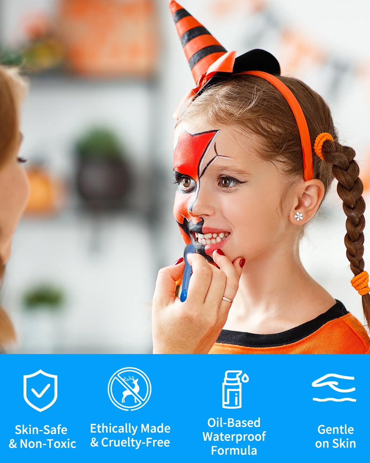 3 Colors Oil Based Face Body Paint Set with 6 Brushes, White Black Red Clown Makeup Kit for Halloween Goth Pennywise Joker Devil Zombie Vampire Skeleton SFX Cosplay Stage, Non Toxic for Kids & Adults