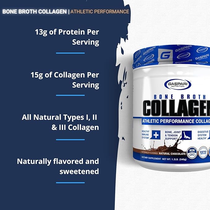 Gaspari Nutrition Bone Broth, Athletic Performance Collagen, 13g Protein, Gluten Free, Non-GMO, Keto Certified, Gut and Joint Health (30 Servings, Natural Chocolate)