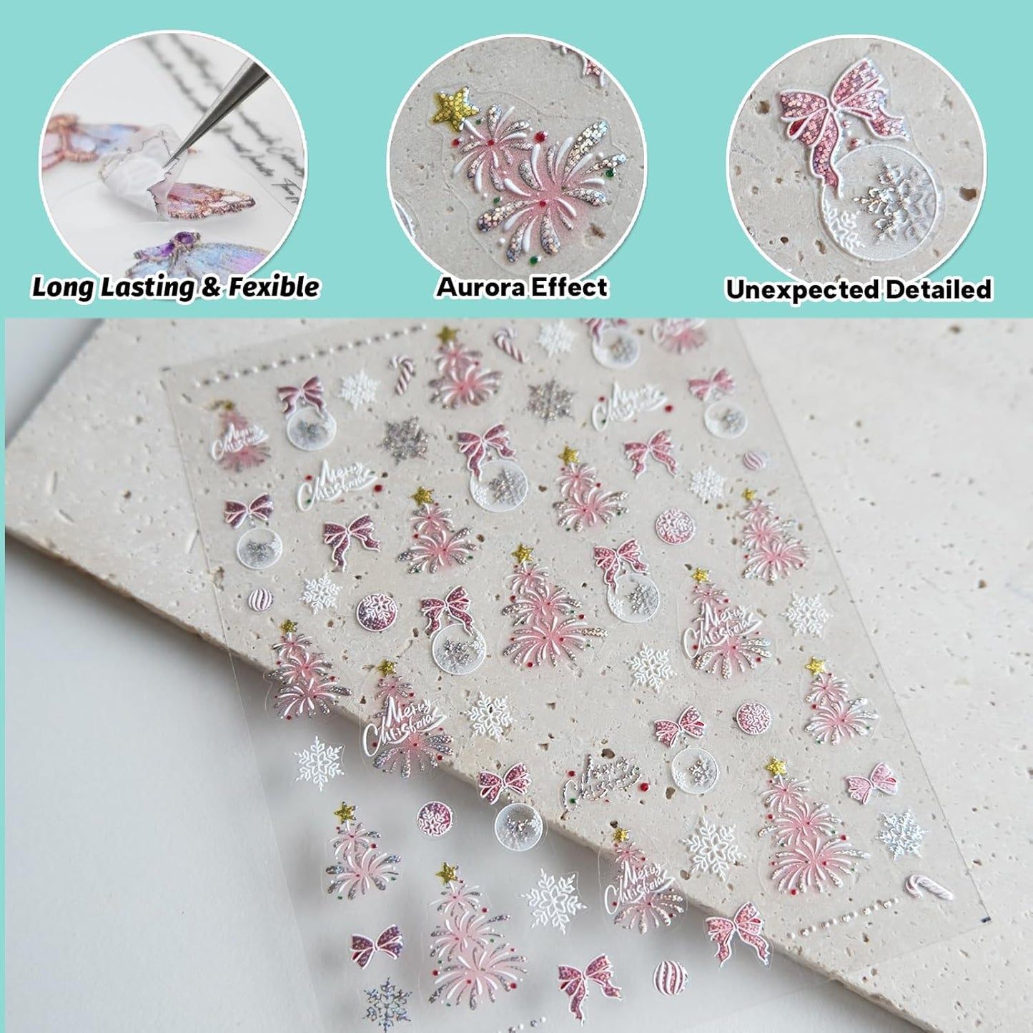 Christmas Fireworks Nail Art Stickers, Sparkling Nail Decals, Self-Adhesive Nail Accessories