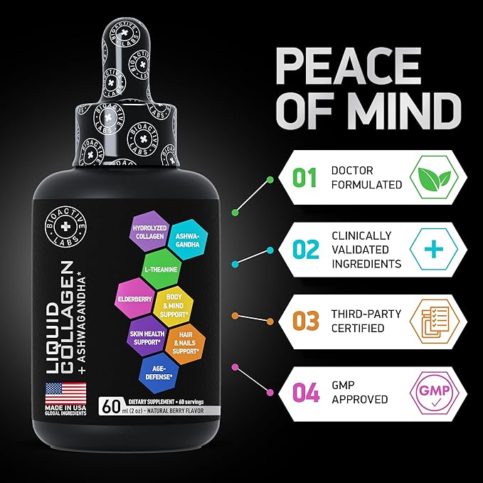 Liquid Collagen & Ashwagandha and Pure Saffron Extract Capsules Beauty and Energy Support Bundle