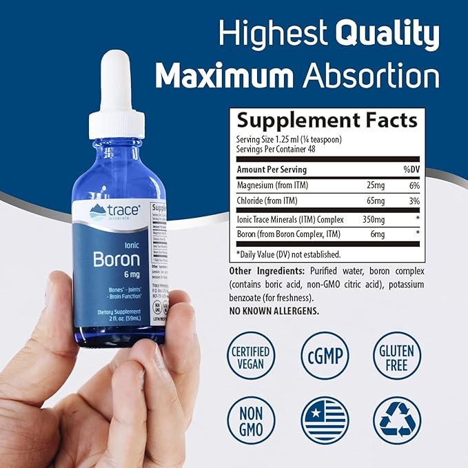 Trace Minerals Ionic Boron - Brain & Bone Support Supplement - Liquid Supplement with Magnesium to Aid Healthy Joints & Muscles - Supports Nerve Health - 96 Servings - 2 fl oz (About 96 Servings)