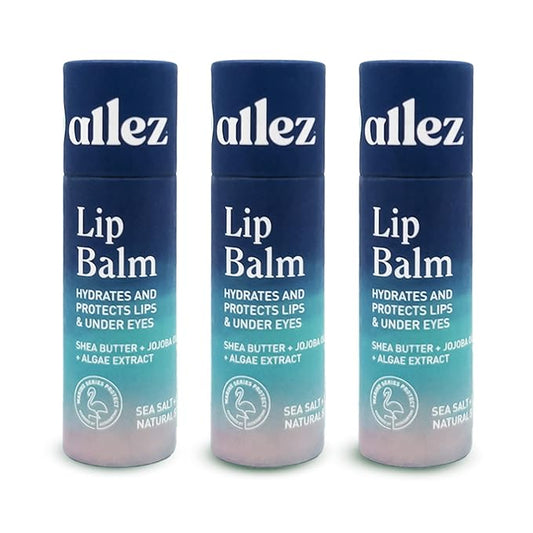Allez Outdoor Vegan Lip & Eye Balm, Plant-Based Formula with Shea Butter, Jojoba Oil & Algae Extract for Skin Hydration & Protection, Sea Salt/Kelp Scent, 3-Pack