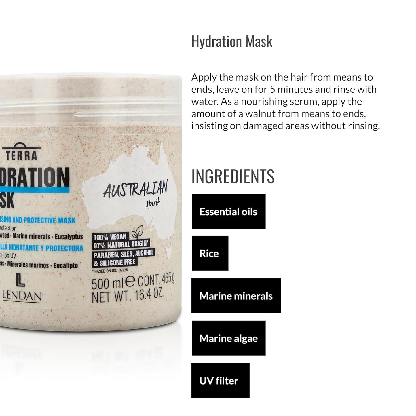 Lendan - Hydrating Hair Mask - Terra Hydration Mask - 500 ml - for Dry and Damaged Hair - Hydrates and Repairs - Prevents Color Loss - Anti-Frizz