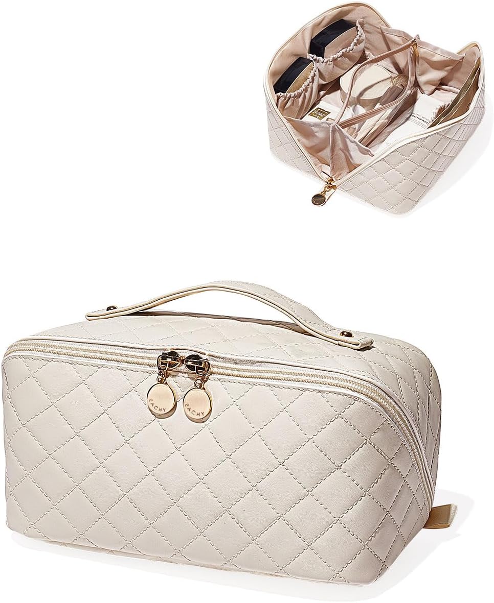 EACHY Travel Makeup Bag,Large Capacity Cosmetic Bags for Women,Waterproof Portable Pouch Open Flat Toiletry Bag Pattern Makeup Bag