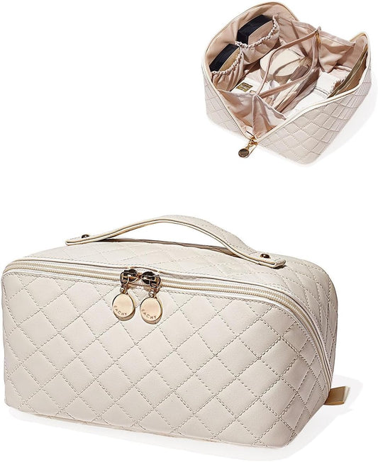 EACHY Travel Makeup Bag,Large Capacity Cosmetic Bags for Women,Waterproof Portable Pouch Open Flat Toiletry Bag Pattern Makeup Bag