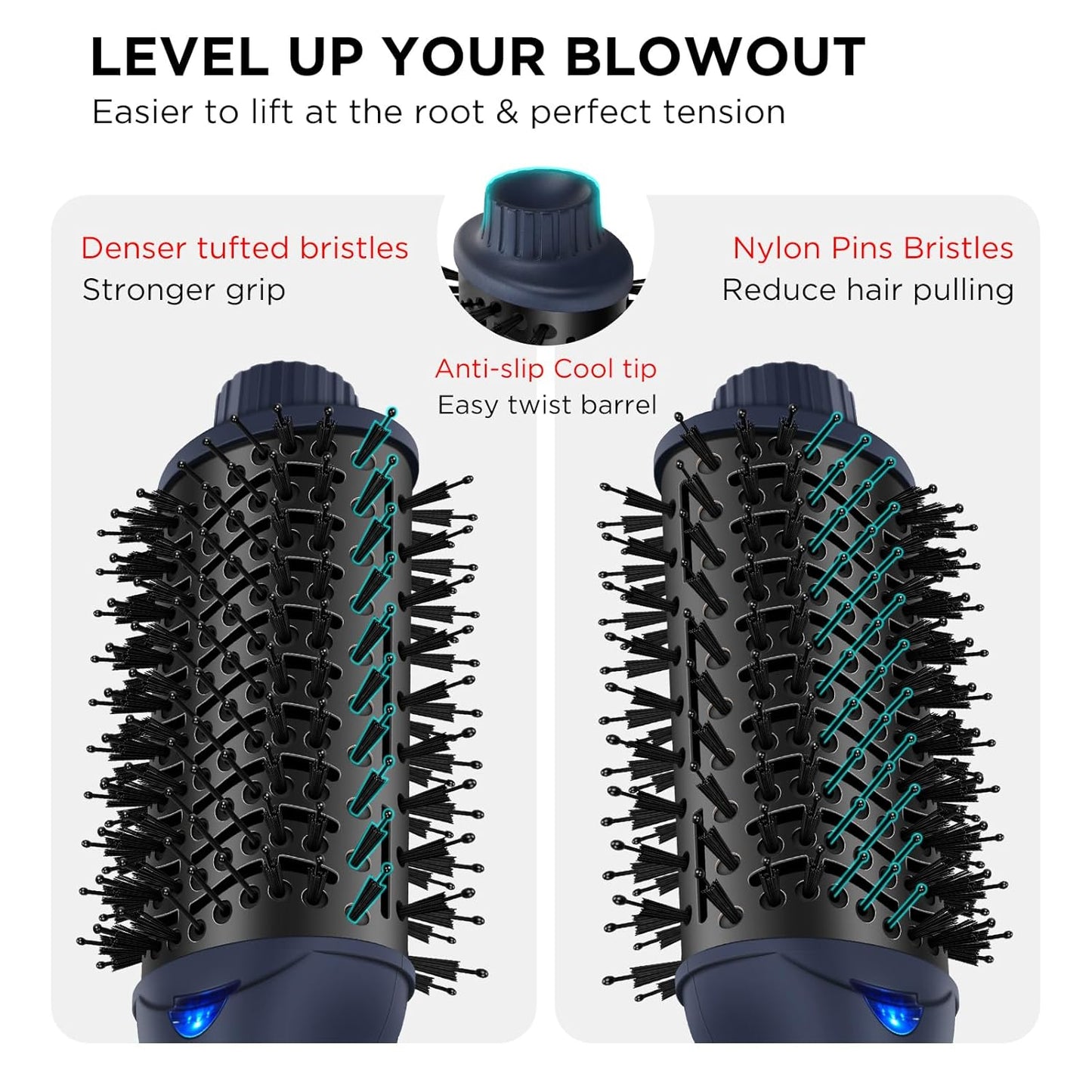 One Step Hair Dryer & Volumizing Brush, Aima Beauty Hair Styling Tool - Ceramic Straightener, Curler, Hot Air Styler & Ionic Salon Brush, Prussian Blue