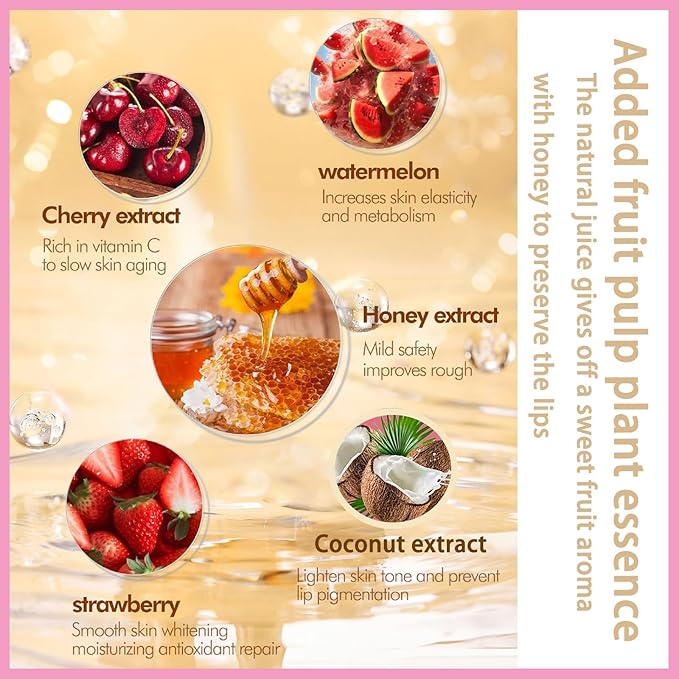 8 PCS Bee Lip Balm Honey Pot, Coconut Cherry Mint Strawberry Watermelon Grape Peach Aloe Vera Bee Lip Balm Honey Pot Sleeping Lip Mask Overnight with Stick Prevention Dry and Crack Lip Scrubs