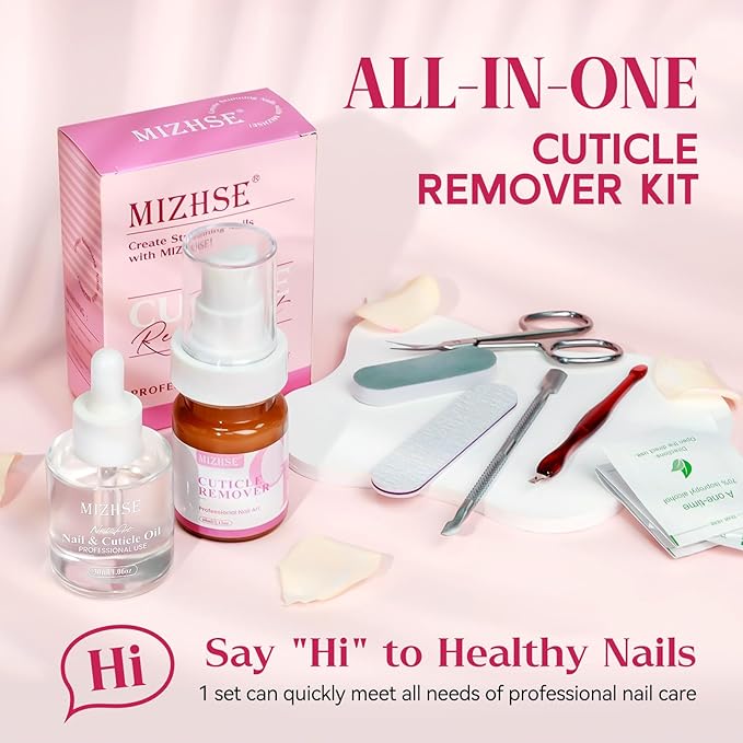 MIZHSE Cuticle Remover & Oil Care Set - 90ml Cuticle Softener & Moisturizer Manicure Kit with Remover Cream, Oil, Trimmer/Nipper/Pusher Set for Nail Salon & Home Use