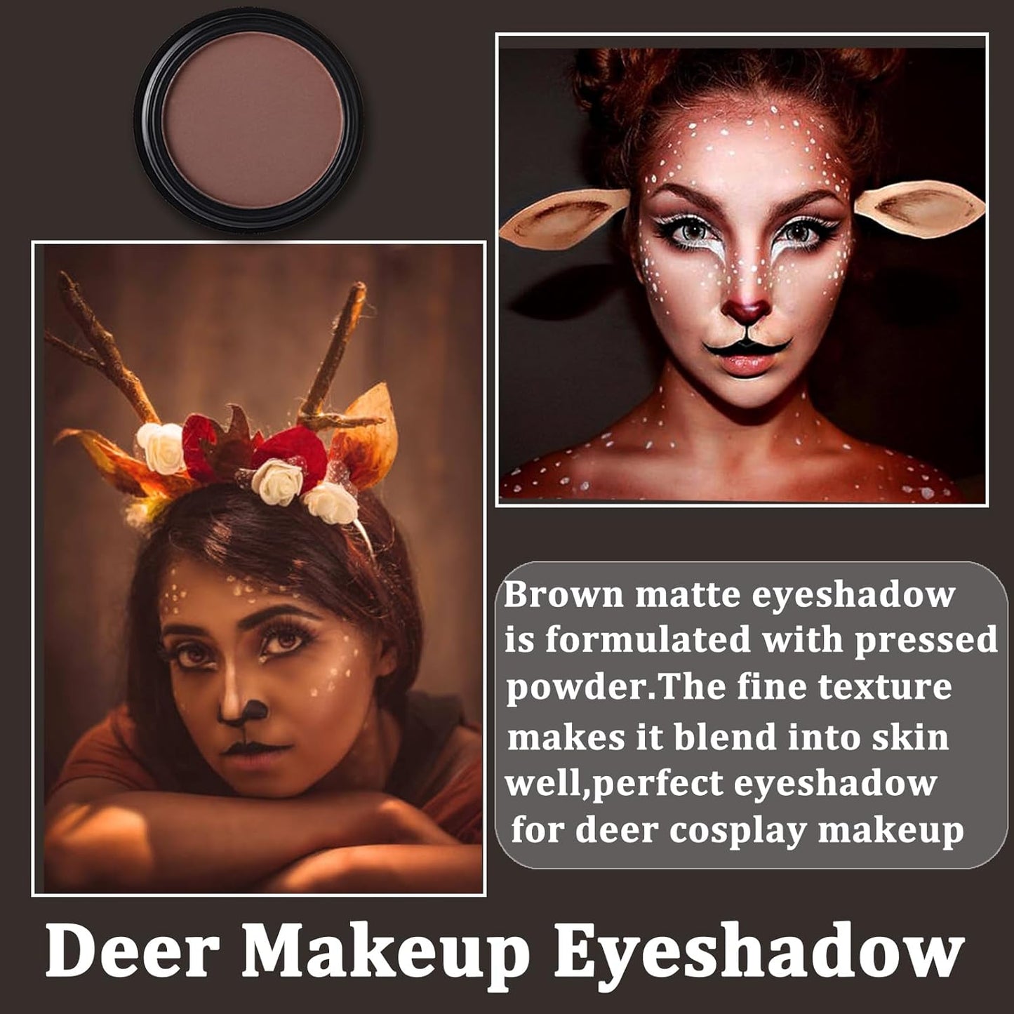 MEICOLY Ash-Brown Single Eyeshadow,Pressed Powder Matte Eye Shadow for Deer Cosplay Makeup,Halloween Smoky Eyes Makeup,Opaque Vegan Cruelty Free High Pigment Eyeshadow