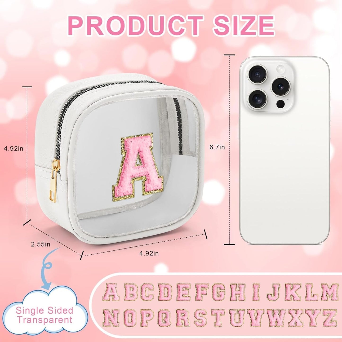 YOOLIFE Initial Make Up Bag Travel Toiletry Bag, Clear Makeup Bag Preppy Cosmetic Bags Organizer Travel Essentials Gifts for Women Teen Girlfriend Teacher Mom Birthday Mothers Day Gifts White P