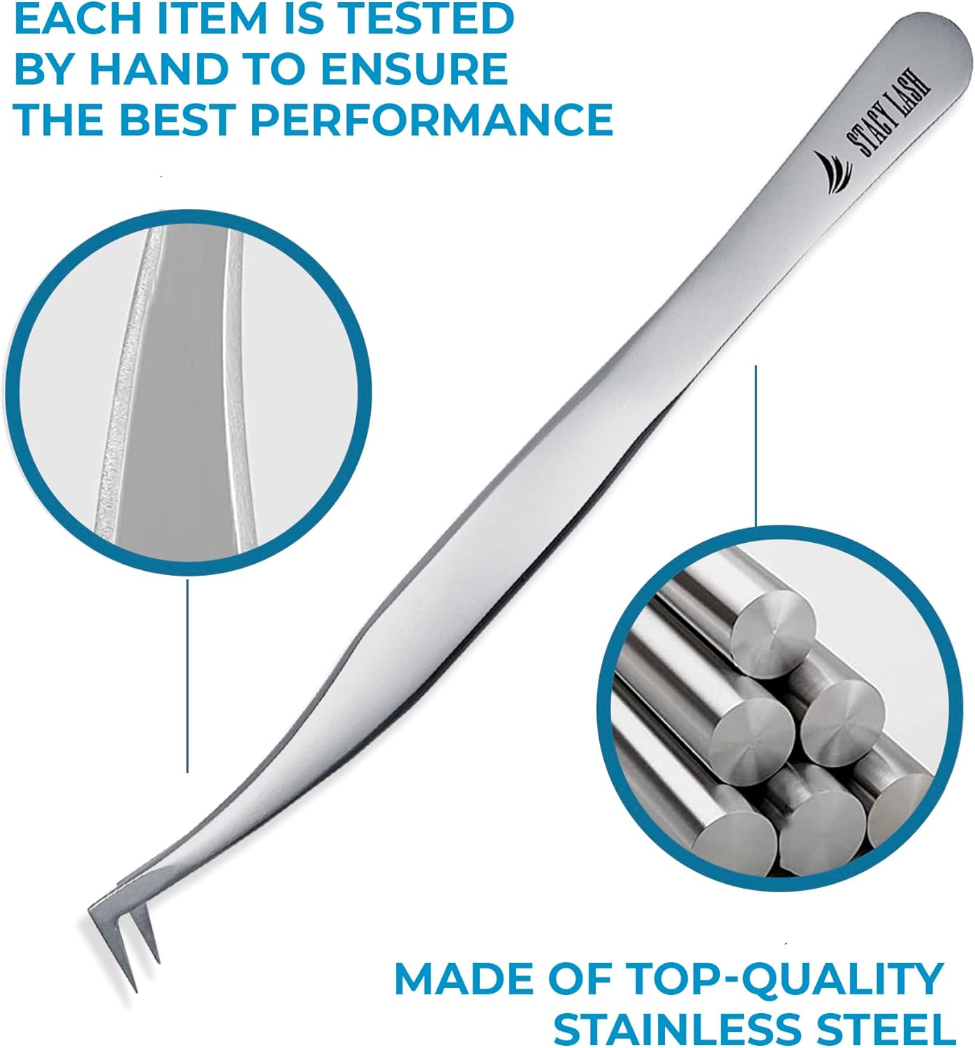 Stacy Lash STL-6 Eyelash Extension Tweezers/Precision Tool for False Lashes Application & Premade Fans/Supplies for Volume Extensions/Curved Tweezer Tip/Beauty Accessories/Eyelashes Tools
