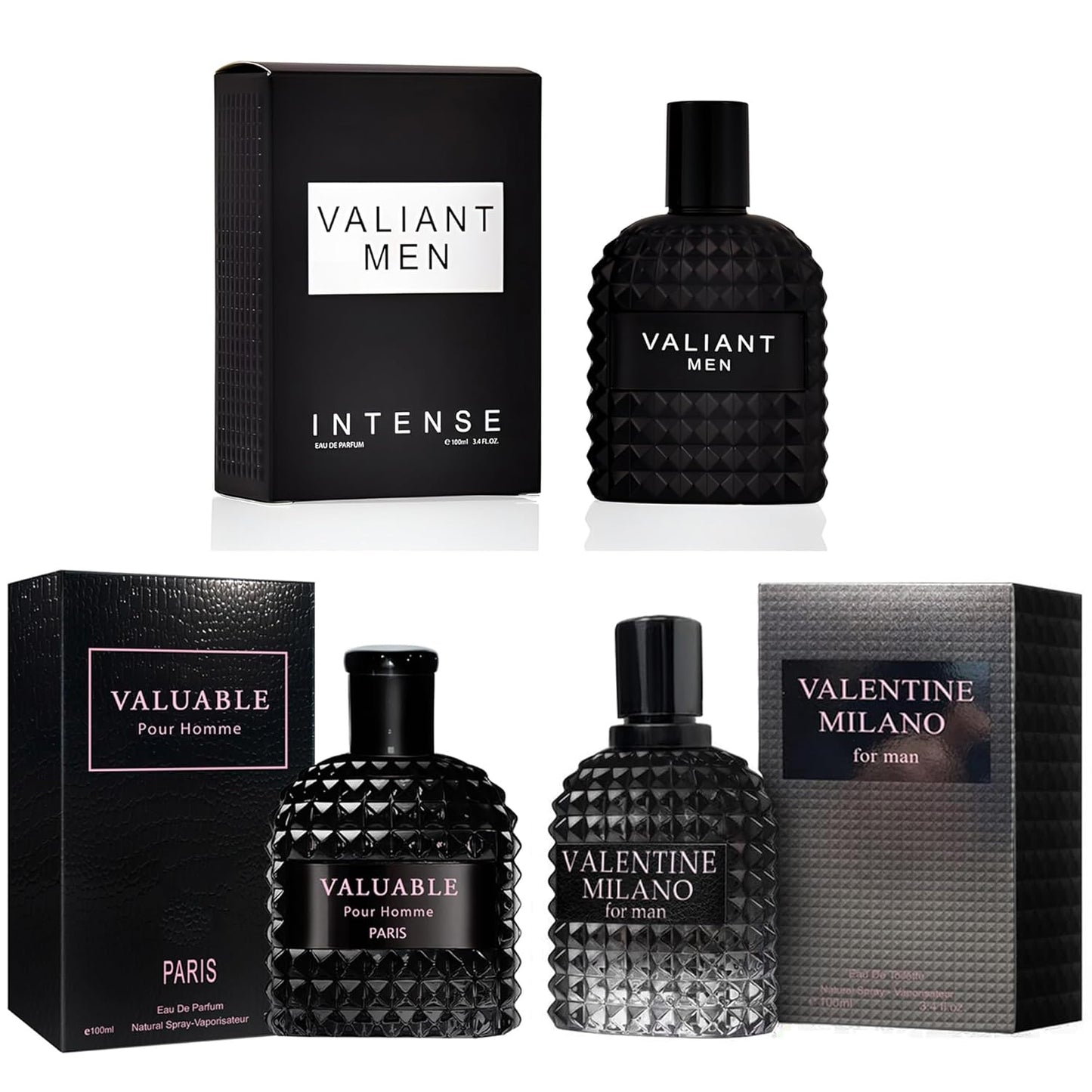 3Pack Men Cologne Valentine Milano,Valiant,Valuable Eau De Parfume Spray with Woody Floral & Fruity Scent Perfume Gift Set Day to Night Luxury Fragrances