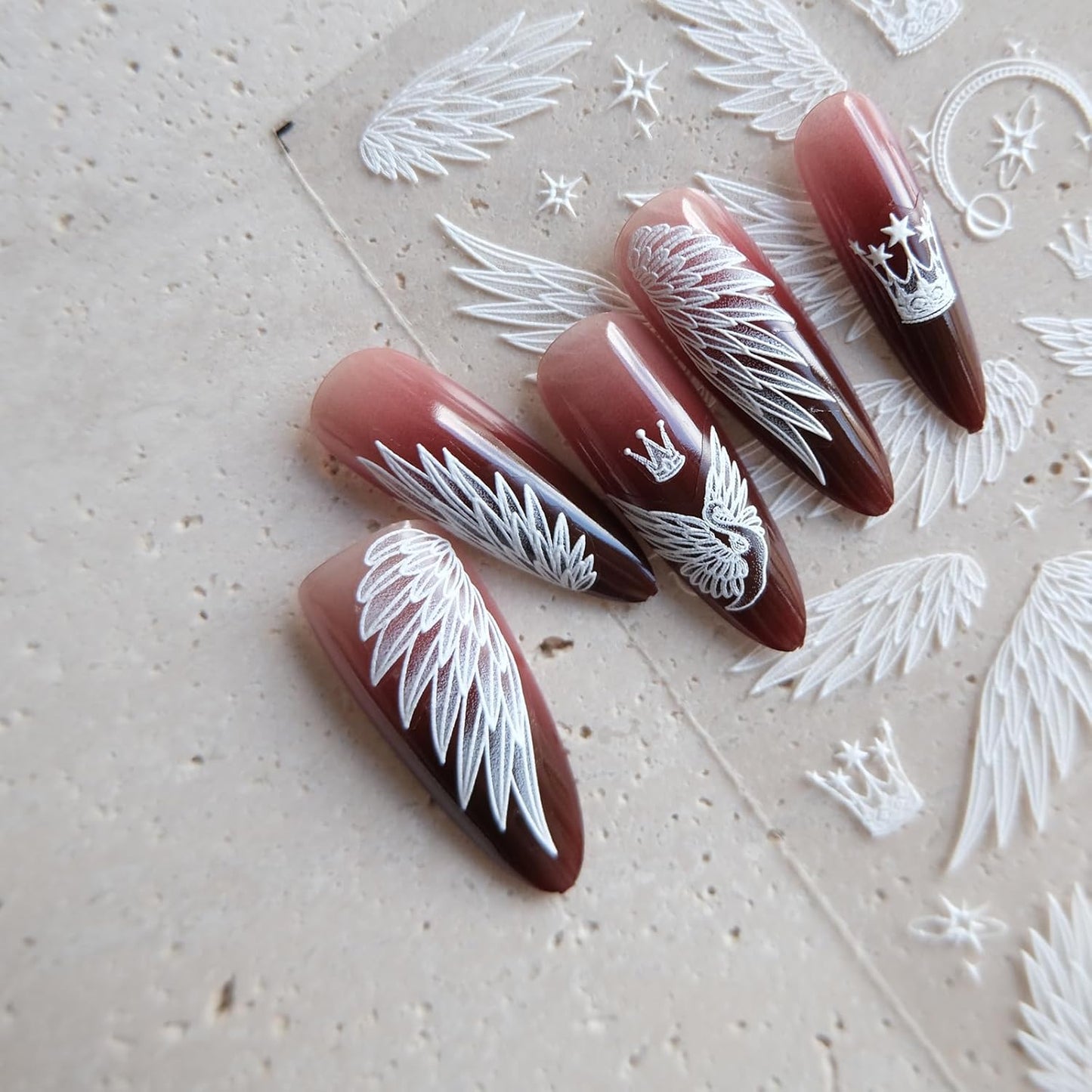 White Wings Nail Art Stickers, Embossed Decals, Self-Adhesive Design, Accessories and Supplies for Women