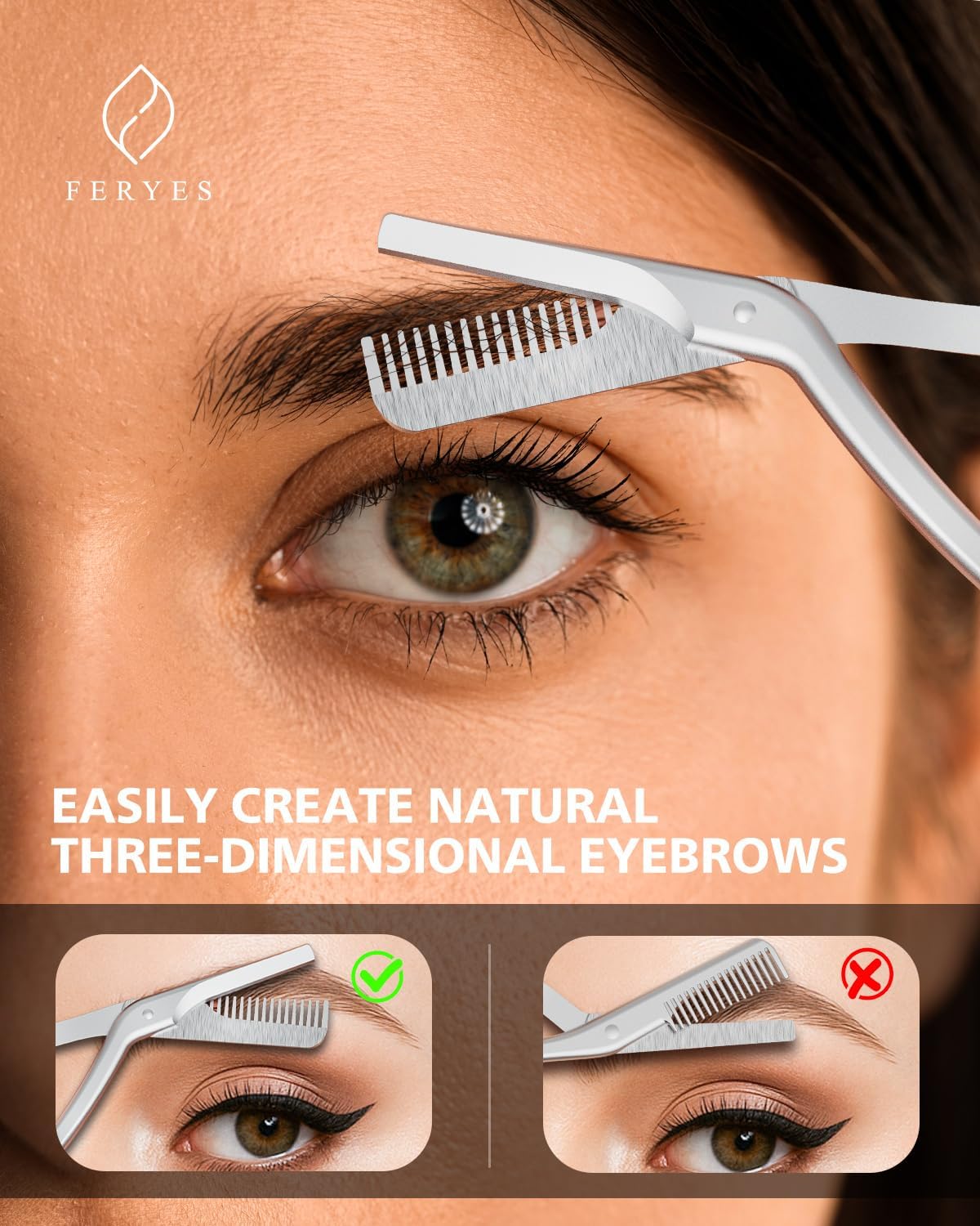 FERYES Eyebrow Trimmer Scissors with Combs, Stainless Steel Scissor & Comb in One, Precision Eyebrow Trimming Scissors for Women and Men