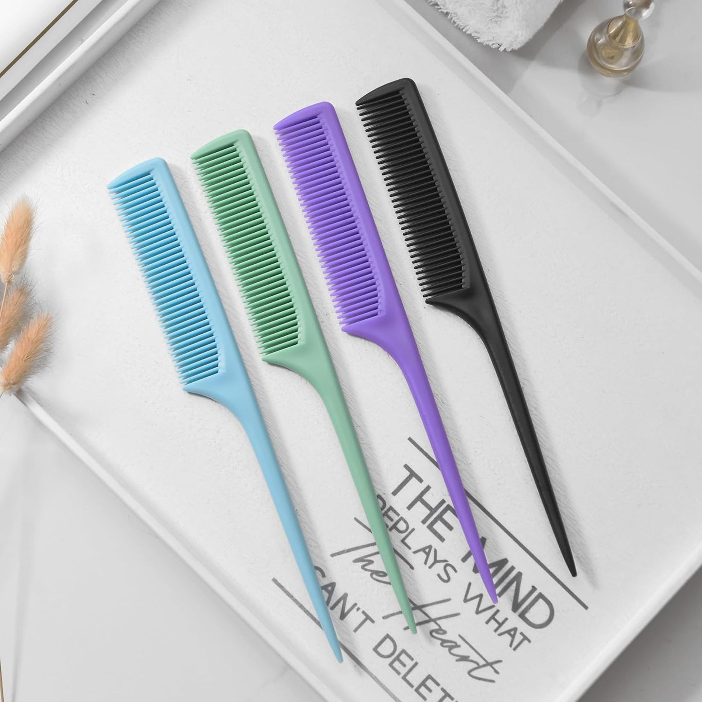 4 Pcs Rattail Combs for Women -Fine Tooth Styling Comb with Ergonomic Handle, Anti-Static Heat-Resistant Professional Hair Parting Tools for Smooth Detangling, Updos & Salon-Perfect Hairstyles.