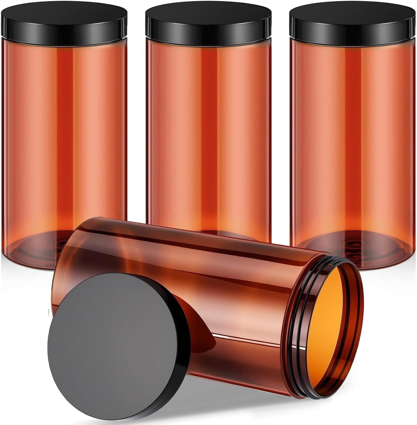 SATINIOR 12 Pack 32 oz Plastic Container Jars with Lids Round Clear Travel Cosmetic Container Jars for Toiletries, Lotion, Cream, Ointments, Makeup, Rhinestone, Samples, Kitchen Storage(Amber)