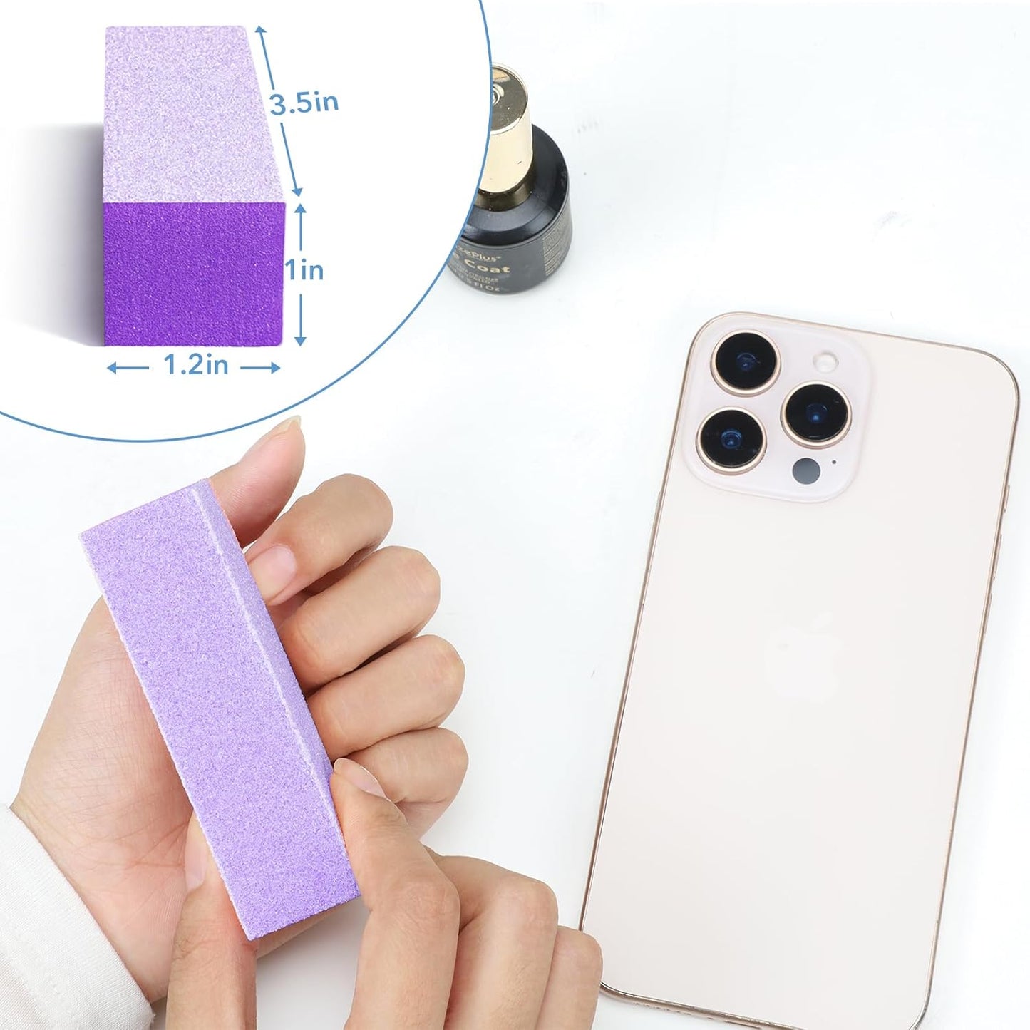 Nail Buffer Block, Coarse Grit 80/80/100, 3.5" Long, 3 Way Buff for Acrylic Nail Gel Polish Nail, Pedicure, Manicure 10 Count, Purple