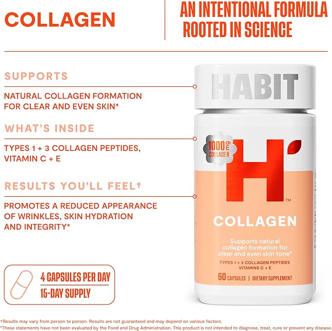 Habit Inner Beauty Bundle - Collagen (60 Capsules) + Hair Skin & Nails (60 Capsules), Supports Skin Hydration & Integrity, Hair & Nail Strength, Non GMO