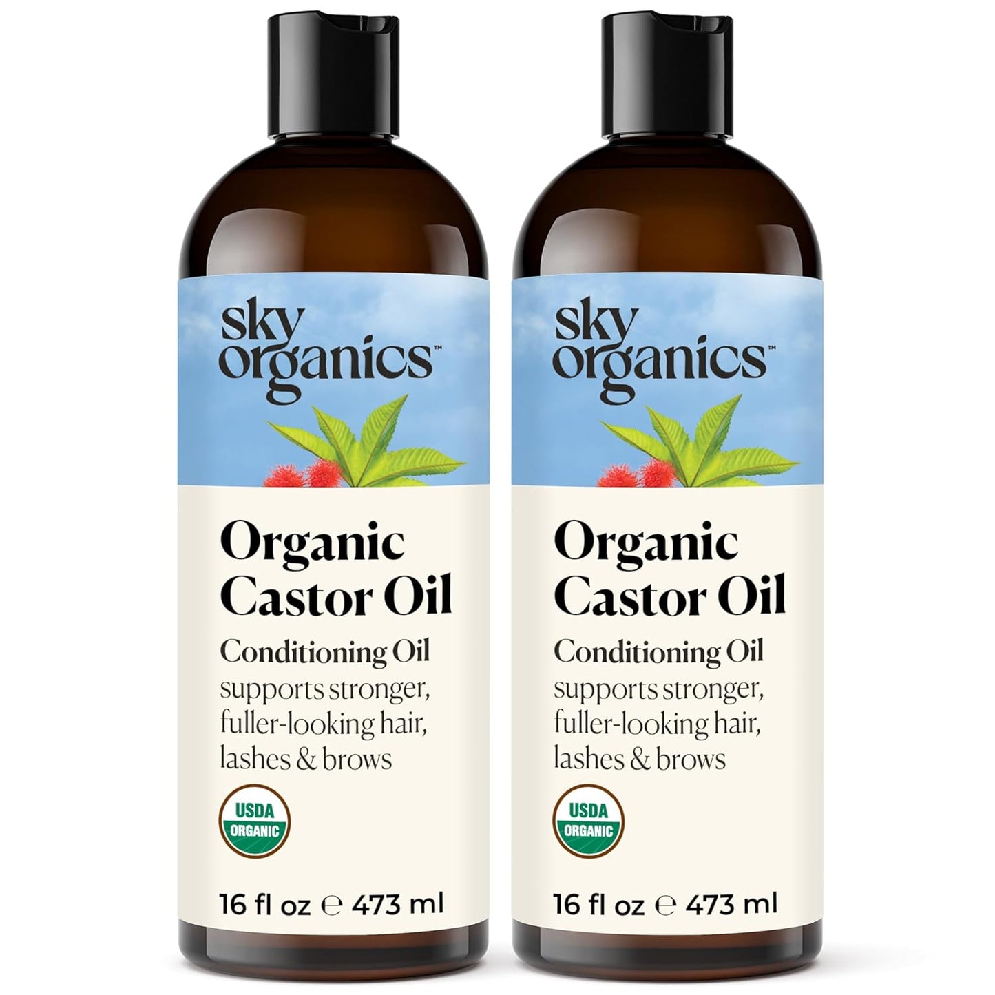 Sky Organics - Castor Oil Organic - Volumizing Hair Oil - Scalp, Lashes, Brows - Pure Castor Oil Cold Pressed - Natural Conditioner - Omega Fatty Acids, Vegan - Beauty, Hair,16oz, 2 Pack w Ebook