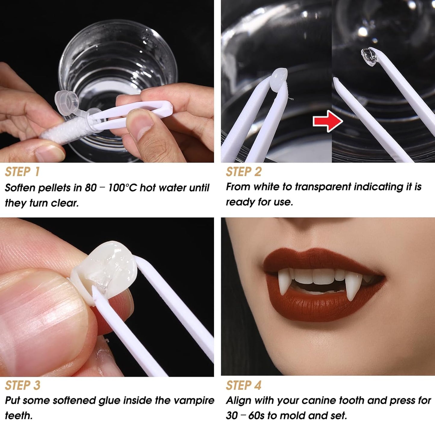 BOBISUKA Halloween Vampire Makeup Kit with Fake Blood, Red Brown Lipstick, 3 Pairs Vampire Teeth, Horror Cosplay Costume Accessories for Halloween, Vampire, Costume Party