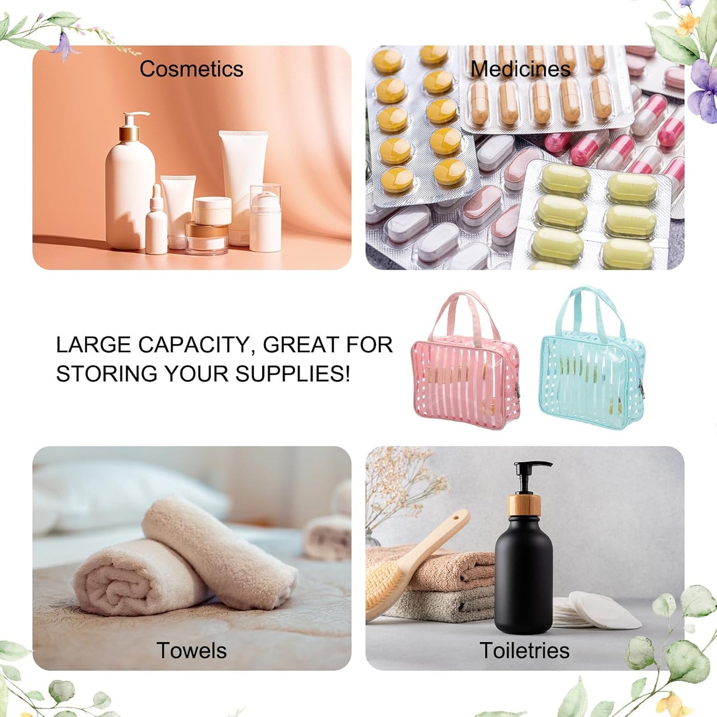 PATIKIL Clear Makeup Cosmetic Bag, 8"x5.7"x2.5" Transparent PVC Travel Toiletry Bag Waterproof Vinyl Organizer Makeup Pouch with Zipper for Women Men Airport Airline, White