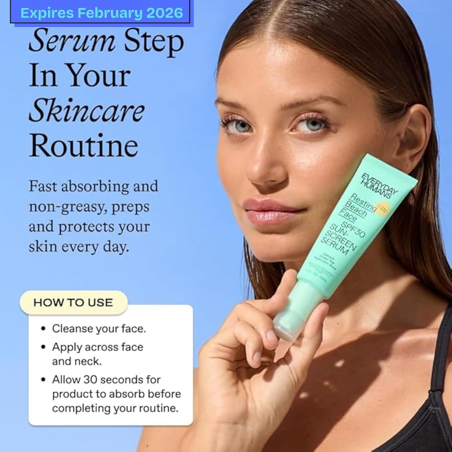 Everyday Humans SPF30 Resting Beach Face Sunscreen Serum for Women, 1.7oz PA +++ | Sheer, Light Glow Finish with Hyaluronic Acid | Make-Up Primer Face SPF Moisturizer For All Skin Types