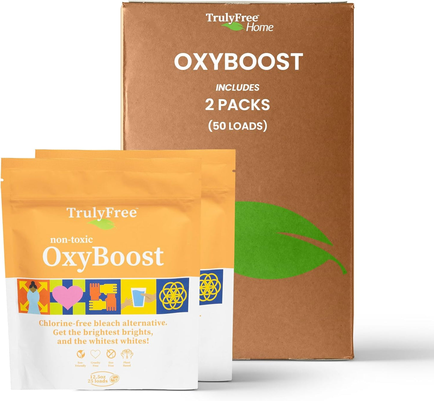 Truly Free OxyBoost - Oxygen Whitener & Clothes Stain Remover Laundry Detergent Powder with Sodium Percarbonate - Brightens Whites & Safe for Colors - Non-Chlorine, Gentle Yet Powerful - Pack of 2