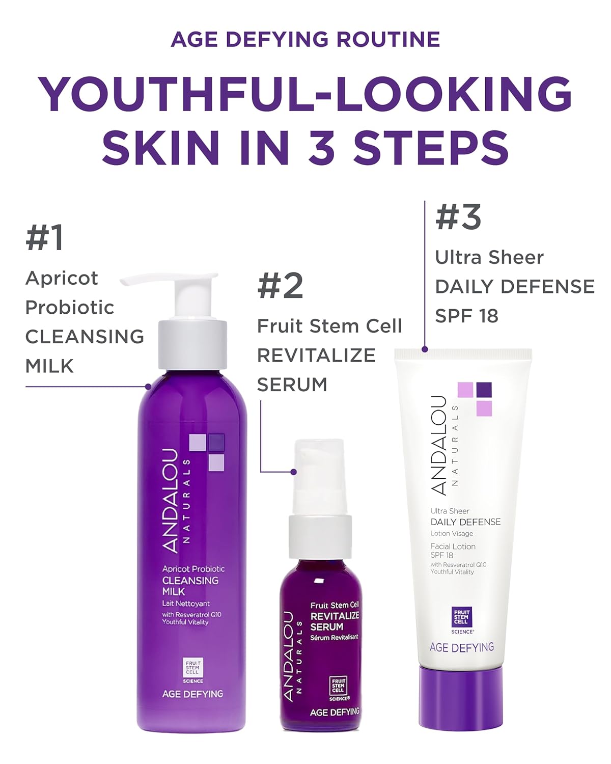 Andalou Naturals Age Defying Ultra Sheer Daily Defense Facial Lotion SPF 18 - Lightweight Sunscreen Moisturizer for Face - With Resveratrol CoQ10 - For All Skin Types - 2.7 oz