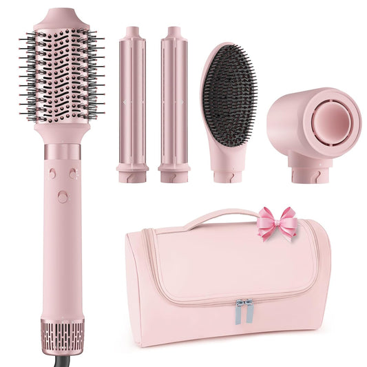 Dual Voltage Hot Air Styler Wrap - 5 in 1 Hair Dryer Brush with Fast Drying Blow Dryer, Styling, Straightening & Volumizing with Travel Bag (100V–240V)