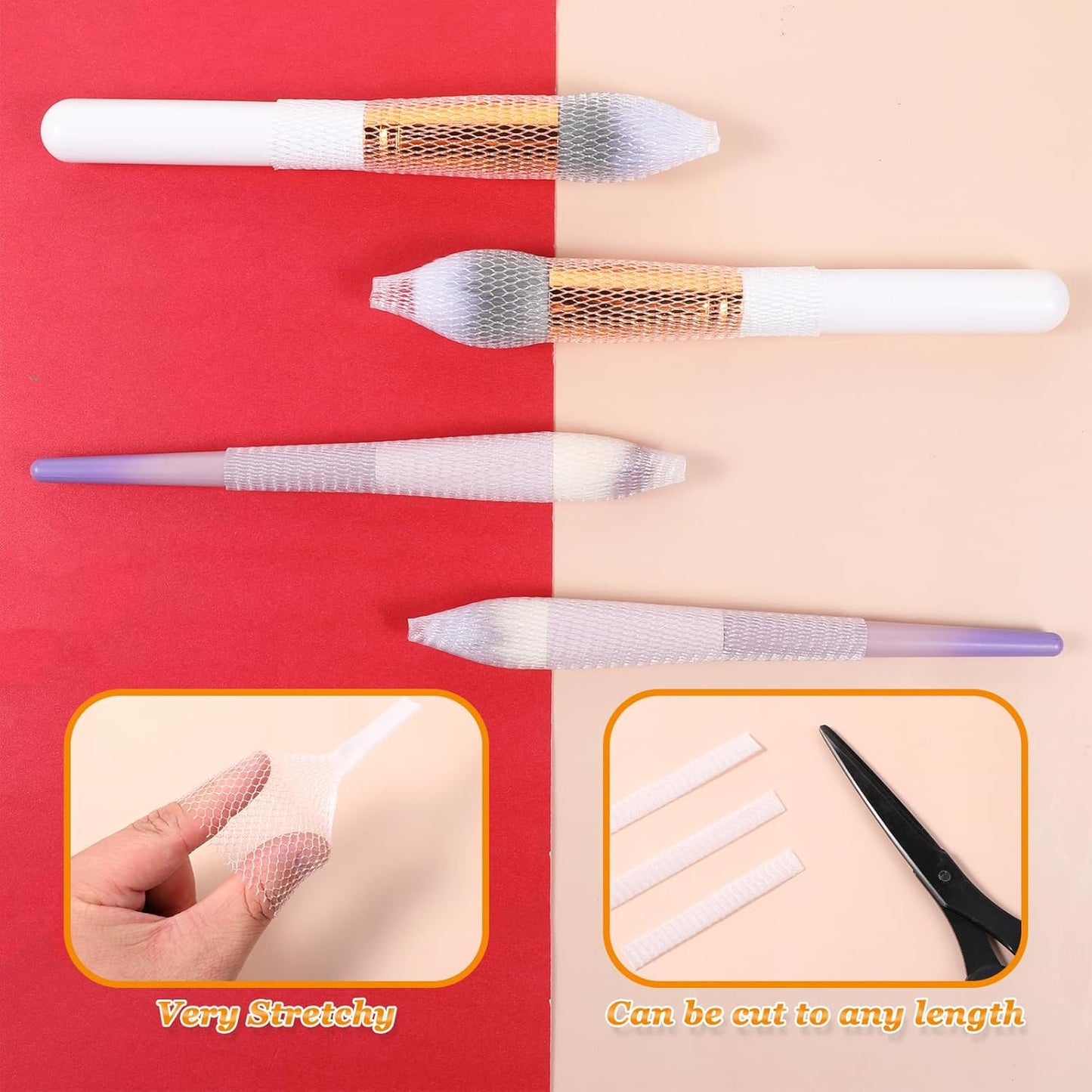 60 Pcs Makeup Brush Cover, Brush Guard Reusable Makeup Brushes Protector Expandable Brushes Nets Mesh Cover Set for Travel, Women and Girls Storing Make-Up, Rose (White)