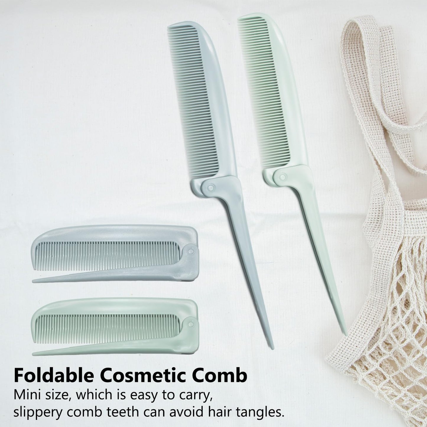 2 Pack Hair Parting Combs, Hair Styling Beauty Tools, Rat Tail Combs, Foldable Comb for Travel, Stylist (Blue,Green)