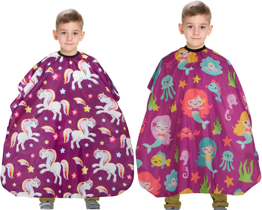 Kids Hair Cutting Cape (2 Pack) Professional Children Salon Barber Apron for Boys and Girls
