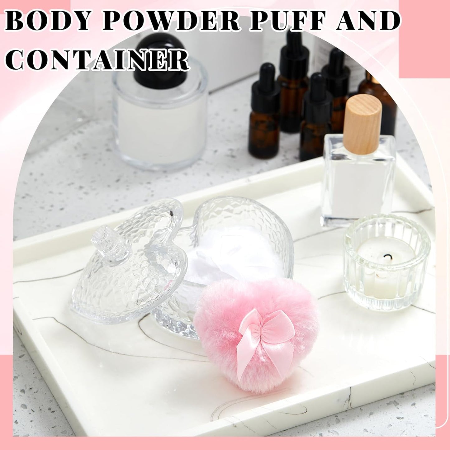 Tioncy 3 Pcs Large Body Powder Puff and Container Powder Container with Puff Crystal Case Soft Washable Reusable Velour Face Body Glitter Wet Dry Makeup(Heart,Clear)