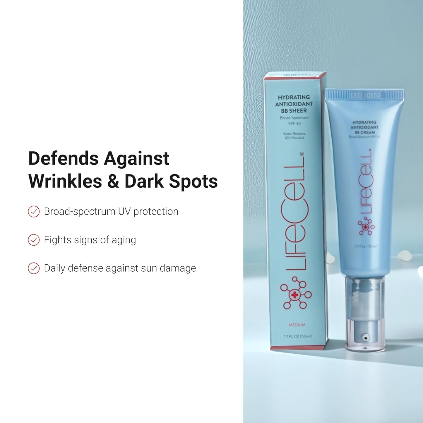 LifeCell All-In-One Anti-Aging Illuminating Tinted Moisturizer with SPF 30 | Antioxidant | Hydrating Lightweight Foundation, Blocks UV Rays,(1.7 oz, Sheer)