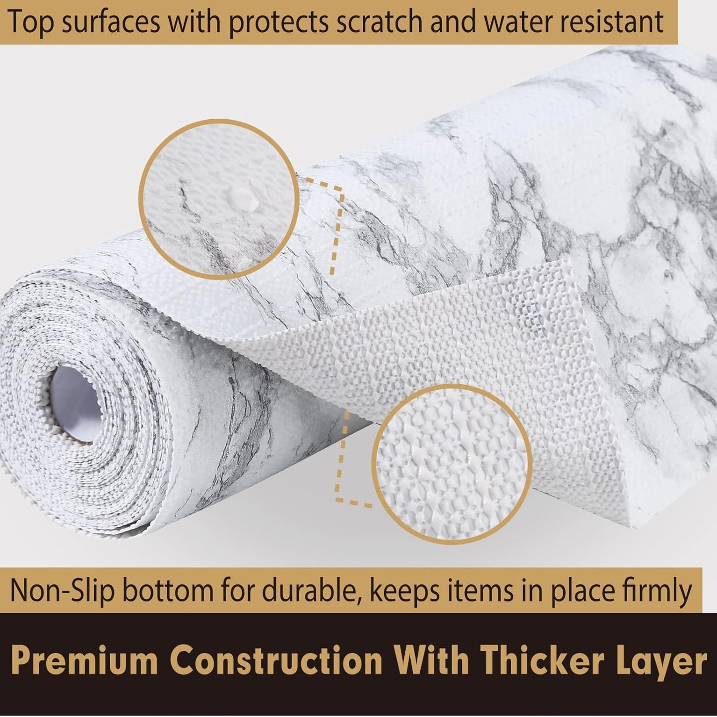 Drawer and Shelf Liner 12 in x 10 FT, Non Adhesive Water Resistant, Easy Clean and Trim, Smooth Surface Liners for Kitchen Cabinet, Shelves, Drawers, Pantry, Marble