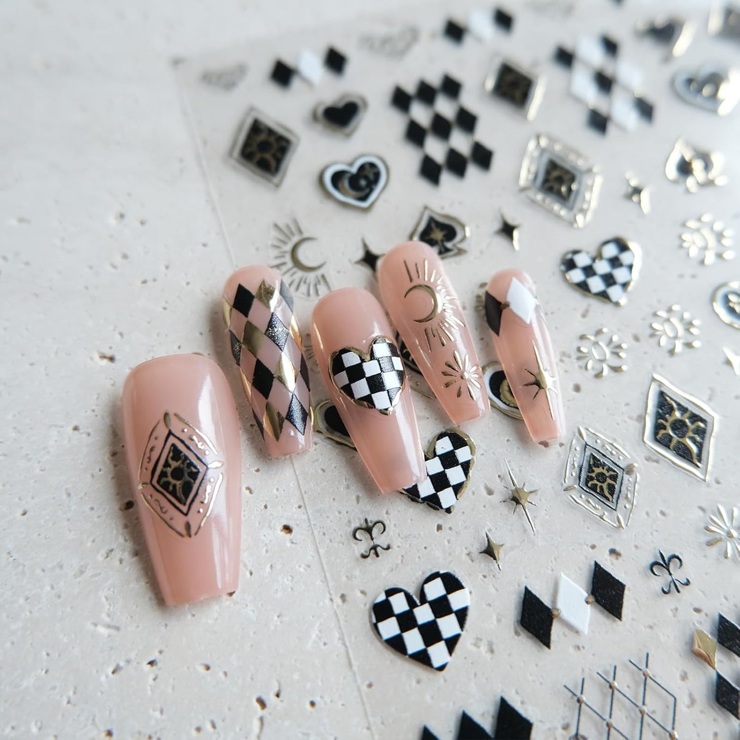 Black White Plaid Nail Stickers, Embossed Decals for Art Design, Self-Adhesive Accessories for Women, Nail Supplies