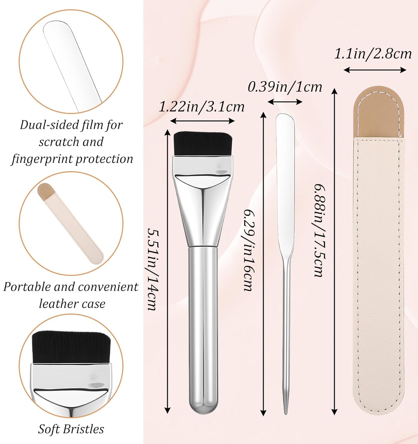 Stainless Steel Foundation Spatula, 2Pc Stainless Steel Makeup Tool, Double-Edged for Even Face Application, Professional with Pouch for Clean Storage, Ideal for Small Area Cosmetic Use