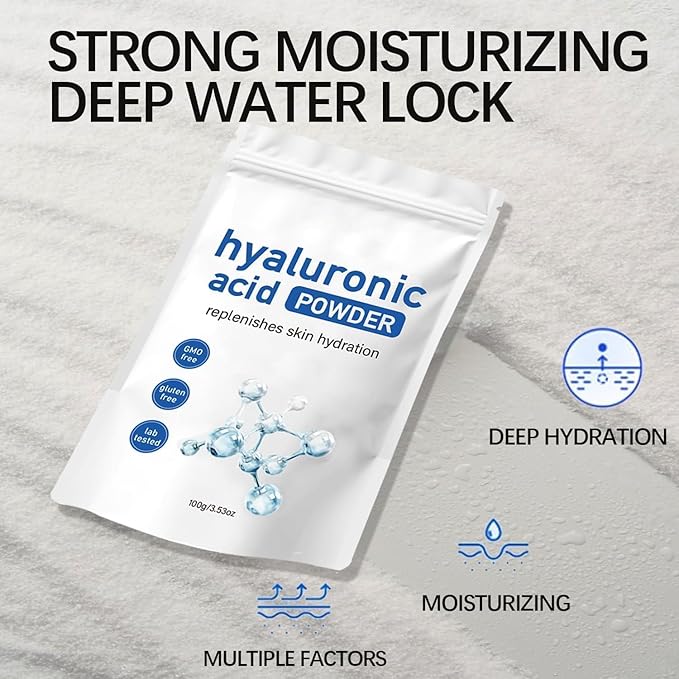 Hyaluronic Acid Powder,100g/3.53oz Hyaluronic Acid Powder for Skincare, DIY Facial Serum, Water Soluble Hydrating Ingredient for Skin Moisture