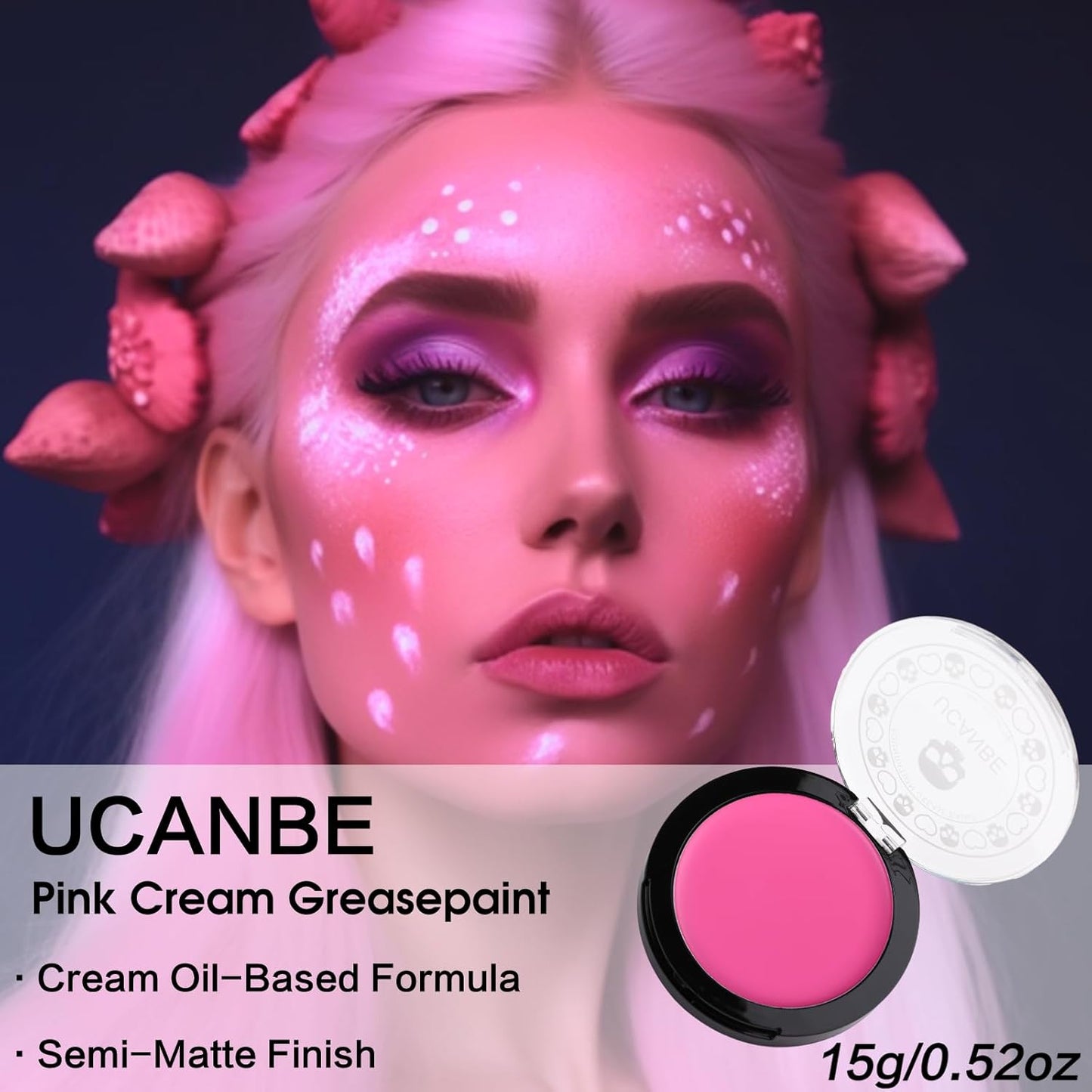 UCANBE Pink Face Body Paint Makeup Foundation, Professional Waterproof Cream Greasepaint, Non-Toxic Face Painting Kit for Halloween Makeup, Sugar Skull SFX Cosplay, Special Effects Costume & Parties