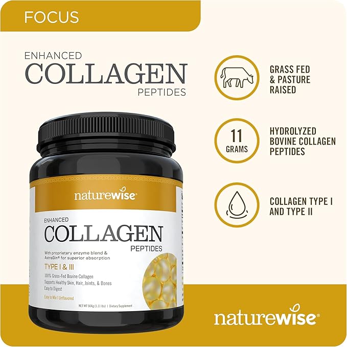 NatureWise Enhanced Collagen Peptides (45 Servings) - Hydrolyzed Type I & III + NatureWise Max Probiotics for Men & Women | Delayed Released Capsule 30 Billion CFU