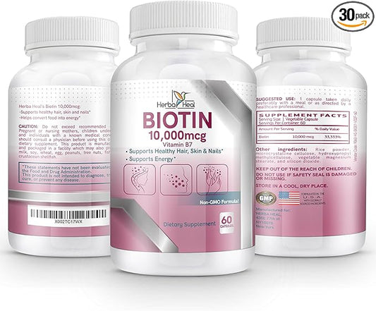 Biotin 10,000MCG Capsules Hair Growth for Women and Men - Vitamin B7 Pills - High Potency Supplement for Healthy Skin Nails and Hair Transplant