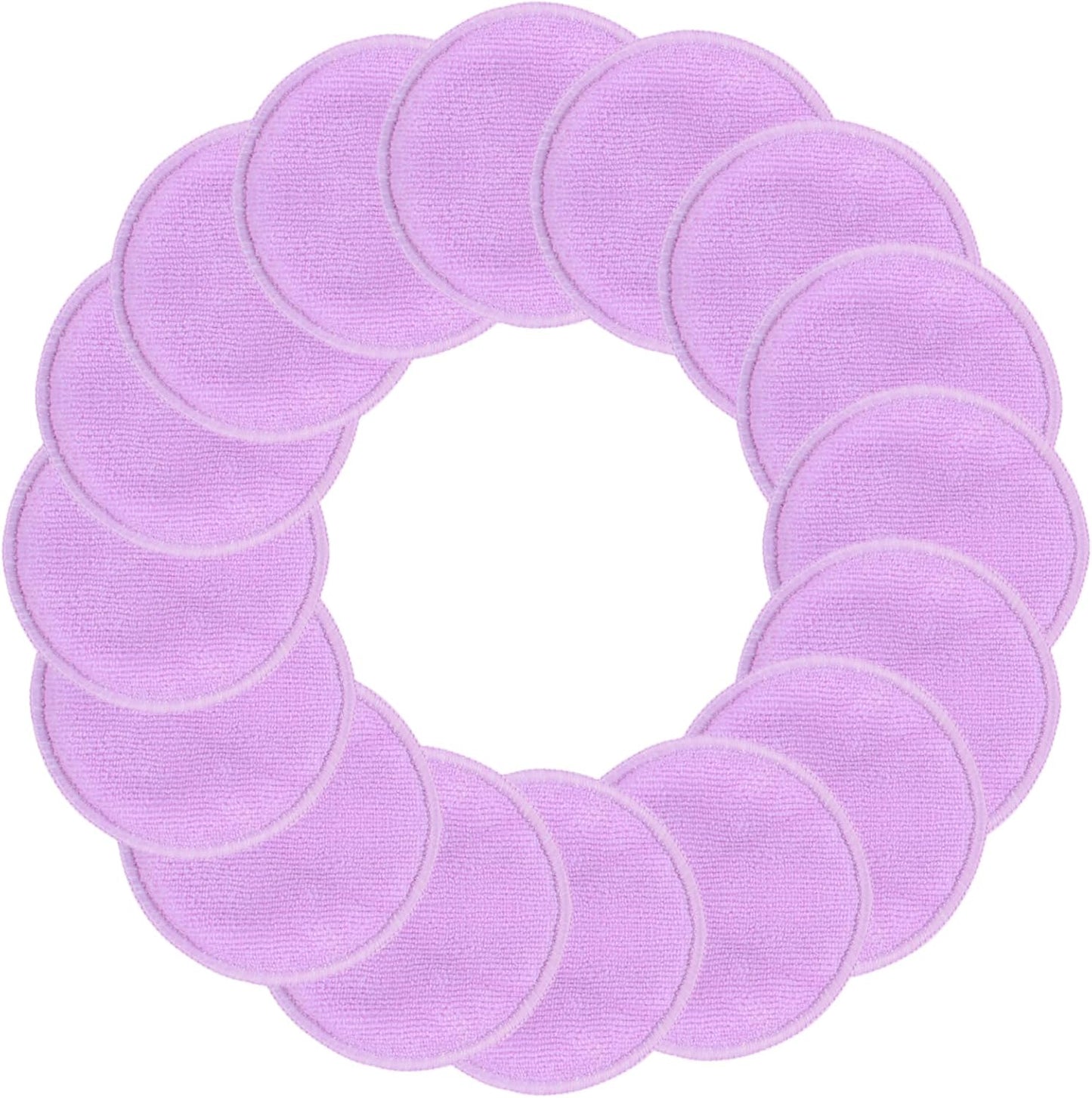 SUNLAND Reusable Makeup Remover Pads for Face,Eye,Lips 16 Pack Microfiber Face Cleansing Gloves Washable with Laundry Bag and Travel Bag Rounds Toner Pads（Round 3.15inchx16 Purple）