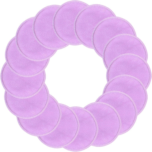 SUNLAND Reusable Makeup Remover Pads for Face,Eye,Lips 16 Pack Microfiber Face Cleansing Gloves Washable with Laundry Bag and Travel Bag Rounds Toner Pads（Round 3.15inchx16 Purple）