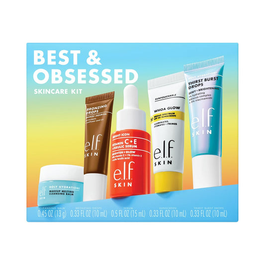 e.l.f. SKIN Best & Obsessed Skincare Kit, Travel-Size Makeup Remover, Sunscreen & Brightening Serums For Glowy Skin, Vegan & Cruelty-Free