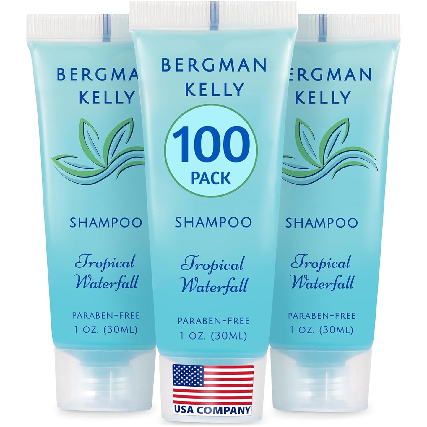 BERGMAN KELLY - Travel Size Hotel Shampoo - 1 fl oz, 100 PK, Tropical Waterfall - Delight Your Guests with Revitalizing & Refreshing Hair Cleanser for Guest Hospitality - Bulk Small Size Shampoo
