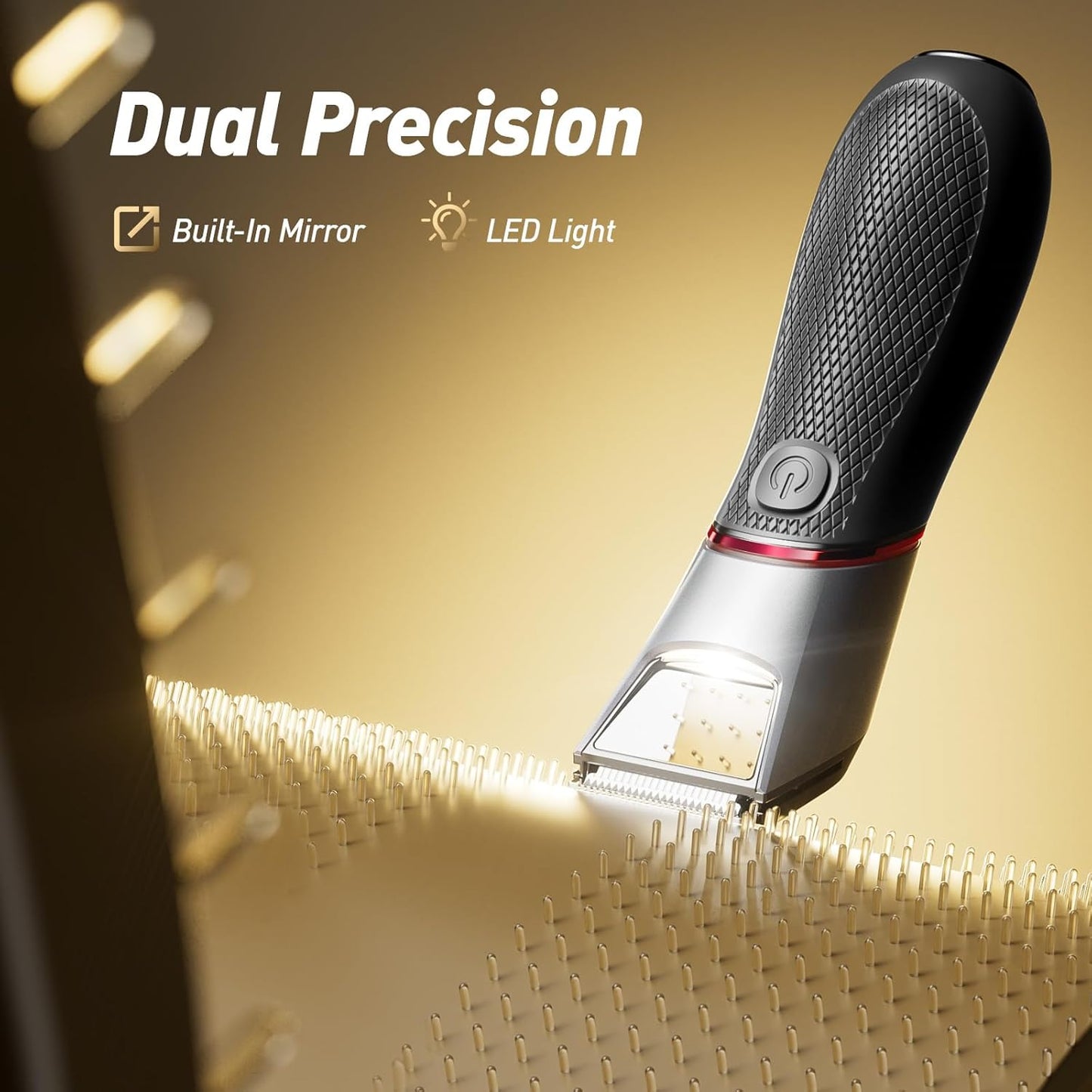 Body Hair Trimmer for Men: Pubic Hair Trimmer with Mirror & LED Light - Electric Ball Shavers with Ceramic Blades & Travel Lock - Body Groomer IPX7 Waterproof Wet or Dry Use for Groin/Legs/Chest