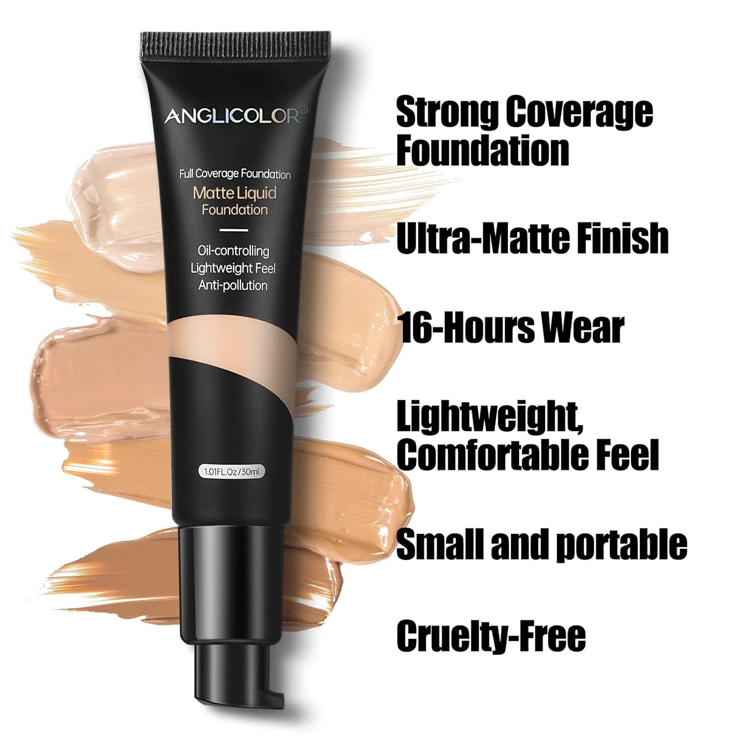 Anglicolor Matte Oil Control Concealer Foundation 2PCS, Flawless Soft Long Lasting Foundation Makeup,Waterproof Full Coverage Face Makeup Strong Concealer Foundation for Oily Acne Skin (2PC 103, 60ml)