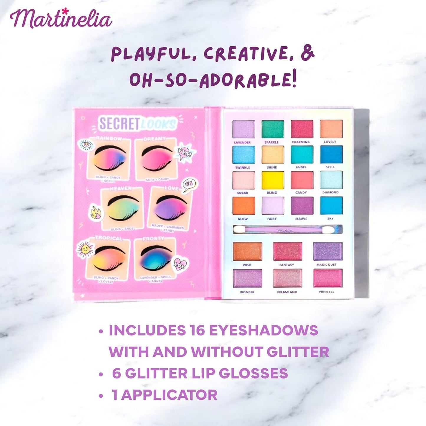 Martinelia Super Girl My Secret Diary Kids Makeup Set- Vanity Kit with Brushes, Eyeshadow, Blush & Lip Gloss- Non Toxic Play Make Up for Girls 5-12